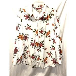 Philosophy Blouse Womens 3X Floral Long Sleeve Button Up Career Soft Flowy Fairy